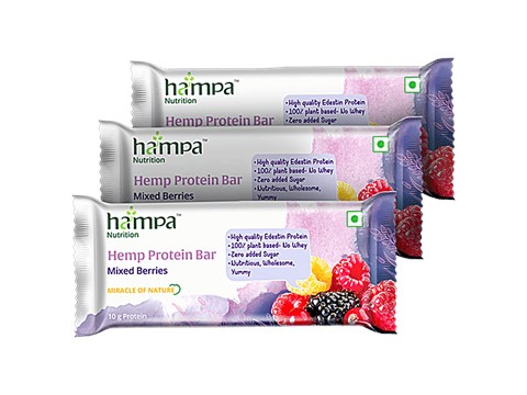 Hampa Nutrition Mixed Berries Hemp Protein Bar, 50 g