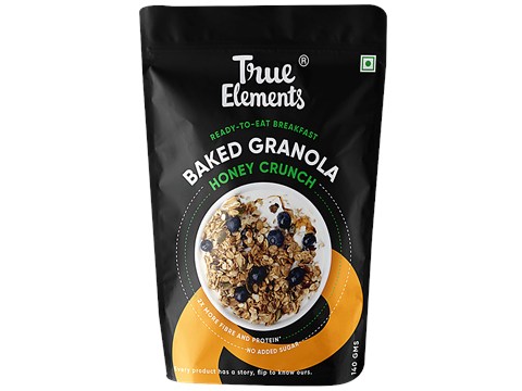 True Elements Ready To Eat Breakfast - Baked Granola Honey Crunch, Healthy & Fibre Rich, 140 g