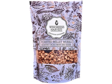 Wingreens Harvest Toasted Millet Muesli - Roasted Cacao Bean & Raisin, 250 g