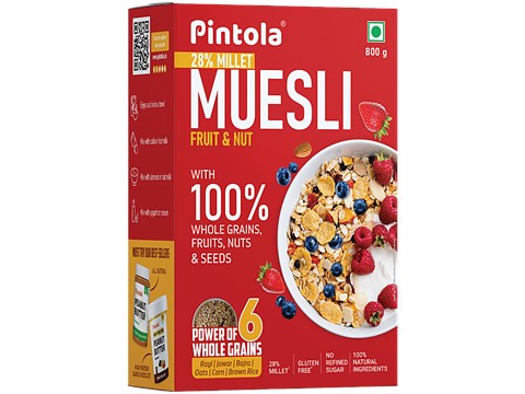Pintola Fruit & Nut Muesli - With 28% Millet & 68% Wholegrains, 800 g