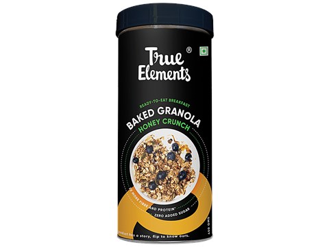 True Elements Baked Granola - Honey Crunch, No Added Sugar, High In Protein & Fibre, 450 g