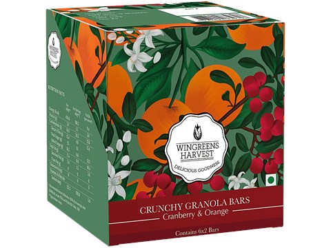 Wingreens Harvest Crunchy Granola Bars - Cranberry & Orange, 240 g