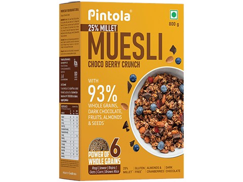 Pintola Choco Berry Crunch Muesli - With 25% Millet & 60% Wholegrains, 800 g