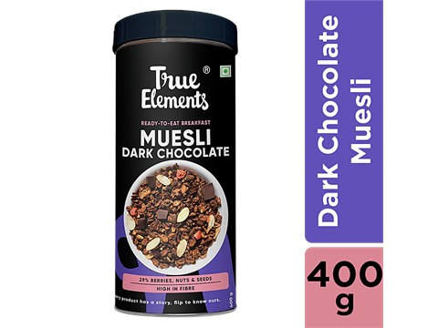 True Elements Dark Chocolate Muesli - Nuts & Berries, Rich In Antioxidants, Ready To Eat Breakfast, 400 g