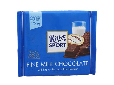 Ritter Sport Fine Milk Chocolate - 35% Cocoa, 100 g