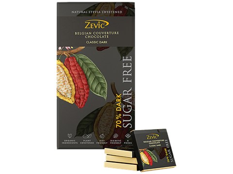 Zevic Premium Stevia Chocolate - Belgian Cocoa 70% Dark, 96 g