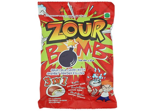 Zour Bomb Sour Candy - Cola with Sherbet Powder, 3 in 1 Extremely, Medium, 110 g