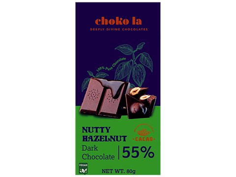Choko La Nutty Hazelnut 55% Dark Chocolate - Smooth, Rich, Vegan, 80 g