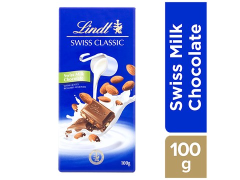 Lindt Swiss Classic Milk Chocolate - Roasted Almonds, 100 g