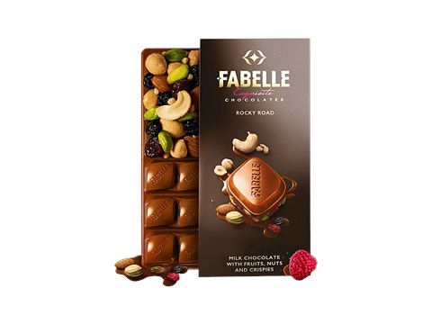 Fabelle Exquisite Chocolates - Rocky Road Milk Chocolate With Fruits, Nuts & Crispies, 120 g