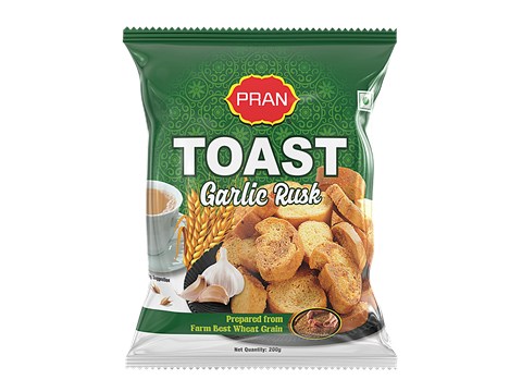 PRAN Toast Garlic Rusk - Made From Wheat Grain, Crispy & Crunchy, 200 g