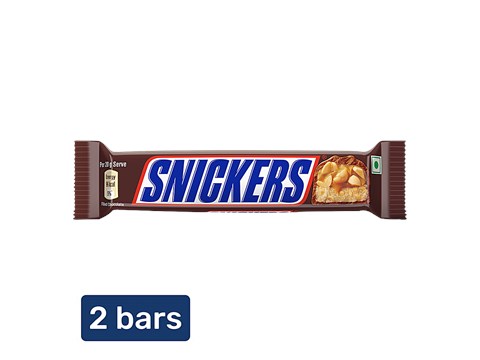 Snickers Peanut Filled Chocolate Bar - Loaded With Peanuts, Nougat & Caramel, 2x22 g