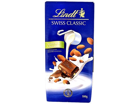 Lindt Swiss Classic Milk Chocolate - Roasted Almonds, 100 g
