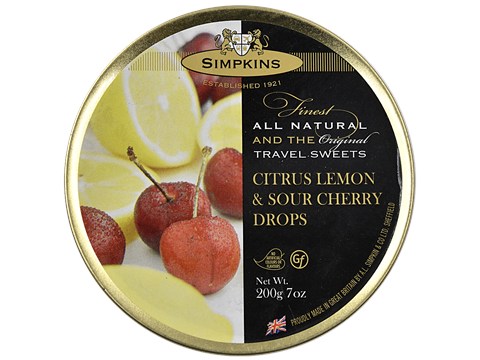 Simpkins  Travel Sweets - Citrus Lemon & Sour Cherry, Contains Added Flavour, 200 g