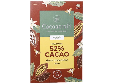 Cocoacraft Organic 52% Dark Chocolate Couverture - Mild, Artisanal, Pure, 210 g