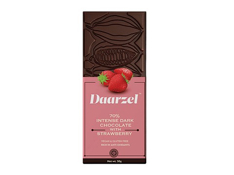 Daarzel 70% Cocoa Intense Dark Chocolate With Strawberry - Vegan, Gluten Free, 50 g