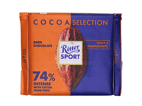 Ritter Sport Dark Chocolate Bar - 74% Intense Cocoa From Peru, Rich Flavour, Superior Taste, 100 g