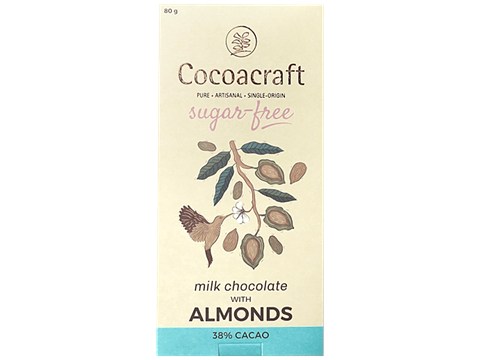 Cocoacraft Milk Chocolate With Roasted Almonds - Sugar Free, Artisanal, Pure, 80 g