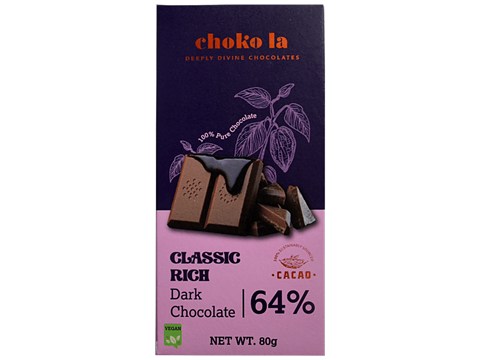 Choko La Classic Rich 64% Dark Chocolate - Smooth, Vegan, 80 g