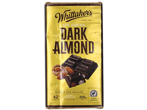 WHITTAKERS Dark Almond Chocolate Bar - 62% Cocoa, Rich Flavour, Superior Taste, 250 g