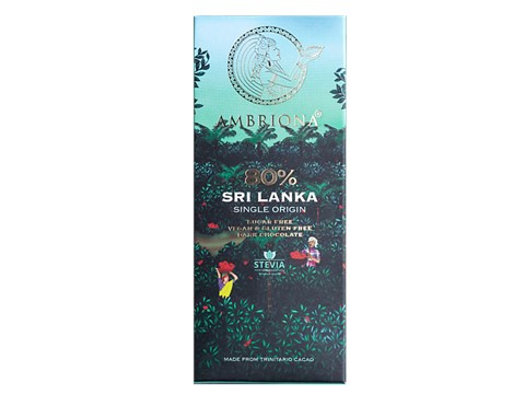 Ambriona 80% Sri Lankan Cocoa Dark Chocolate - Sugar-free, Vegan, Gluten-free, 50 g