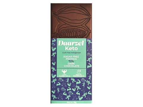 Daarzel Keto 72% Cocoa Dark Chocolate - Sweetened With Stevia, High In Protein, Low-Carb, 50 g