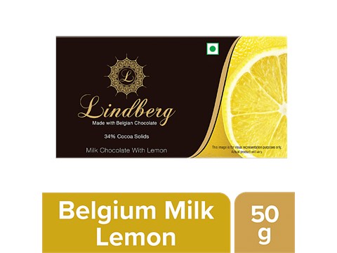 Lindberg Belgian Milk Chocolate - Lemon, 34% Cocoa Solids, 50 g