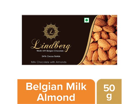 Lindberg Belgian Milk Chocolate - with Almonds, 34% Cocoa Solids, 50 g