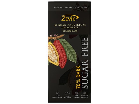 Zevic Premium Stevia Chocolate - Belgian Cocoa 70% Dark, 40 g