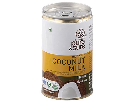 Phalada Pure & Sure Organic Coconut Milk - Natural, Creamy, Cholesterol-Free, No Preservatives, 160 ml