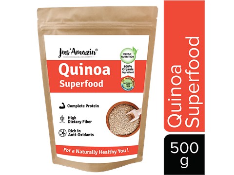 Jus Amazin Organic Quinoa - High Protein Superfood, Rich in Dietary Fiber & Anti-Oxidants, 500 g