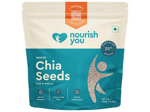 Nourish you White Chia Seeds - Gluten Free, 150 g