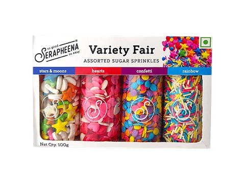 Serapheena Variety Fair Sugar Sprinkles - Assorted Colours & Designs, For Cake Decoration, 100 g