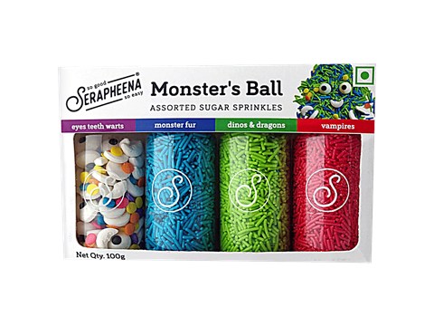 Serapheena Monster's Ball Sugar Sprinkles - Assorted Colours & Designs, For Cake Decoration, 100 g
