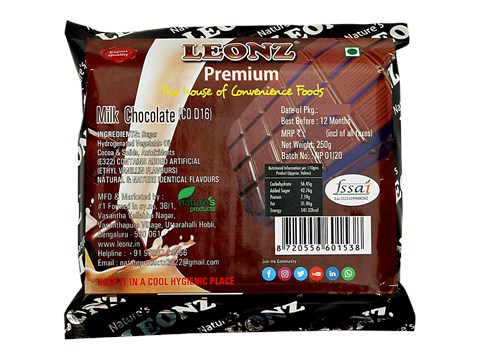 Leonz Milk Chocolate Bar - Smooth & Rich, For Snacking, Desserts, Baking Use, 250 g