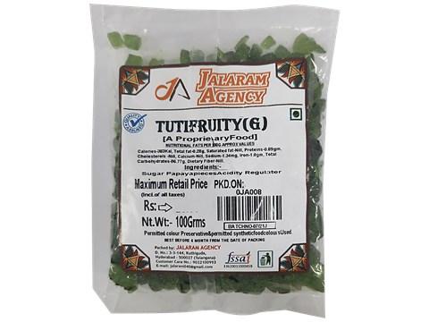 Jalaram Tutti Fruity Candies Fruit - For Topping, Substitute For Fresh Fruit, Green, 100 g