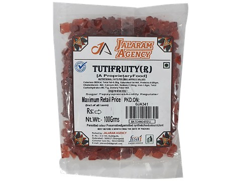 Jalaram Tutti Fruity Candies Fruit - For Topping, Substitute For Fresh Fruit, Red, 100 g