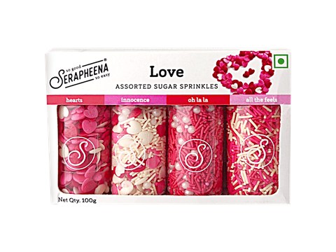 Serapheena Love Sugar Sprinkles - Assorted Colours & Designs, For Cake Decoration, 100 g