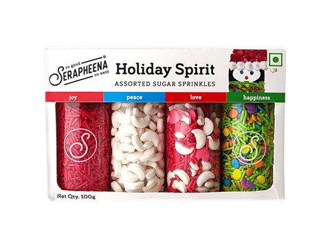 Serapheena Holiday Spirit Sugar Sprinkles - Assorted Colours & Designs, For Cake Decoration, 100 g