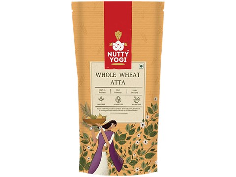 Nutty Yogi Whole Wheat Atta - With Bran & Wheat Germ, Freshly Ground, 500 g