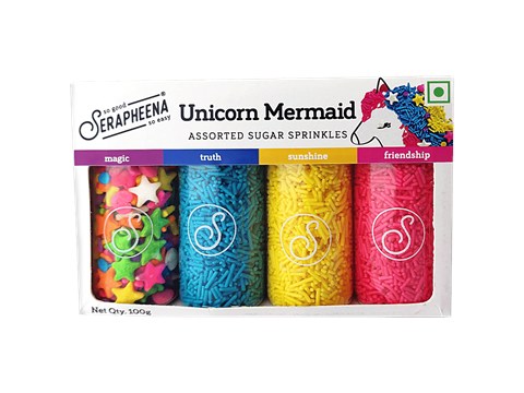 Serapheena Unicorn Mermaid Sugar Sprinkles - Assorted Colours & Designs, For Cake Decoration, 100 g