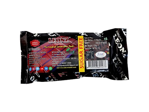 Leonz Dark Sugar Free Chocolate Bar - Smooth & Rich, For Snacking, Desserts, Baking Use, 125 g