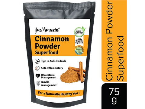 Jus Amazin Organic Cinnamon Powder - Flavourful, Superfood Rich in Antioxidants, 75 g
