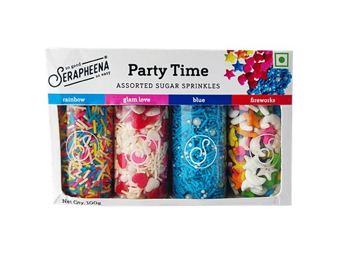 Serapheena Party Time Sugar Sprinkles - Assorted Colours & Designs, For Cake Decoration, 100 g