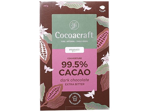 Cocoacraft Organic 99.5% Extra Bitter Dark Chocolate Couverture - Artisanal, Pure, 210 g