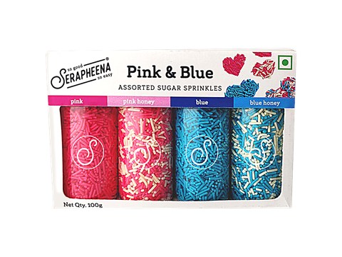 Serapheena Pink & Blue Sugar Sprinkles - Assorted Colours & Designs, For Cake Decoration, 100 g