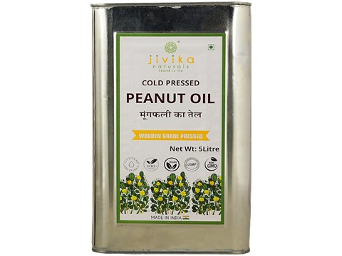 Jivika Naturals Cold Pressed Peanut Oil - Wooden Ghani Pressed, Pure, Unrefined, Boosts Immunity, 5 L