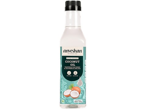 Anveshan Wood Cold Pressed Coconut Oil - For Hair, Skin, Cooking, 500 ml