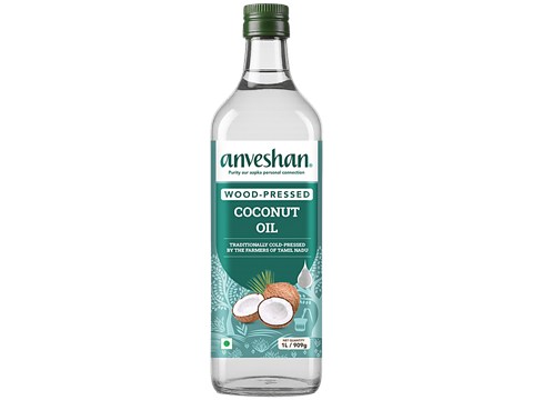 Anveshan Wood Cold Pressed Coconut Oil - For Hair, Skin, Cooking, 1 L