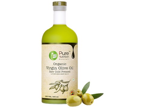 Pure Nutrition  Pure Nutrition Raw Cold Pressed Virgin Olive Oil, Moisturizer for Skin & Hair, Ideal for Dressing & Garnishing  (Glass Bottle), 500 ml
